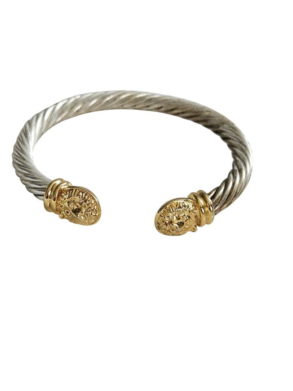 Anne Klein Silver Tone Rope Gold Lion Head Cuff Bracelet
